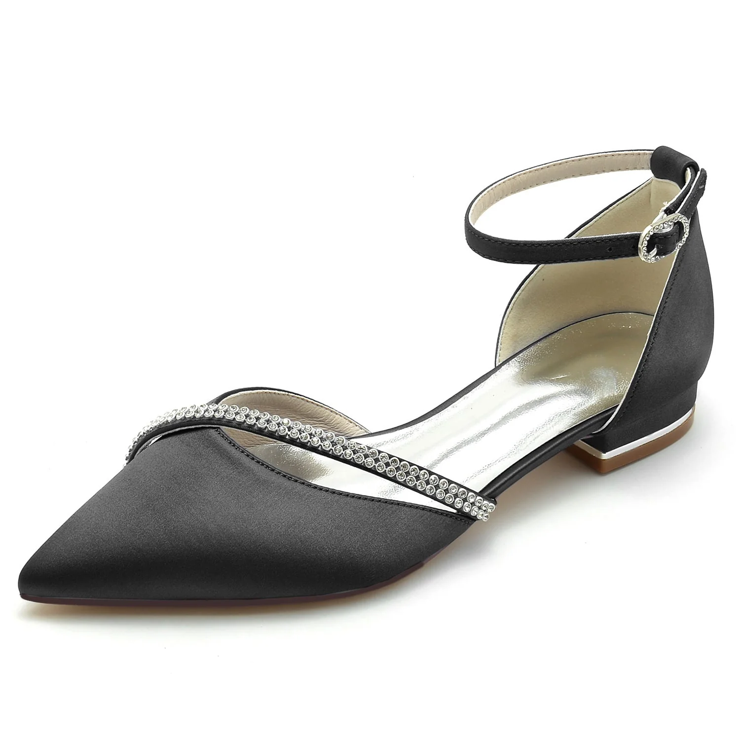 Women's Wedding Shoe Royal Blue Rhinestone Silk Satin Pointed Toe Low Buckle Bridal Shoes - Image 2