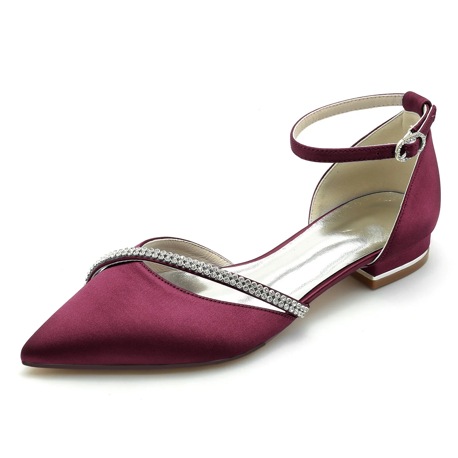 Women's Wedding Shoe Royal Blue Rhinestone Silk Satin Pointed Toe Low Buckle Bridal Shoes - Image 3