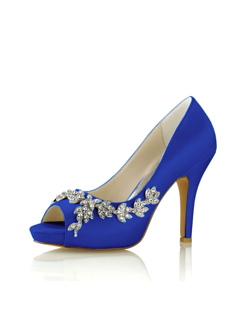 Women's Wedding Shoes Satin High Heel Peep Toe Rhinestone Bridal Shoes - Image 5