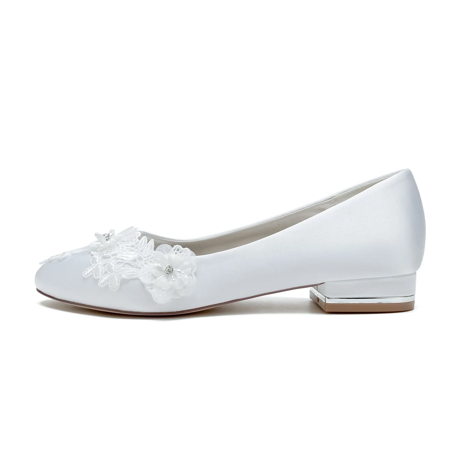 Women's Wedding Shoes Applique Flower Low Heel Closed Toe Bridal Shoes - Image 3