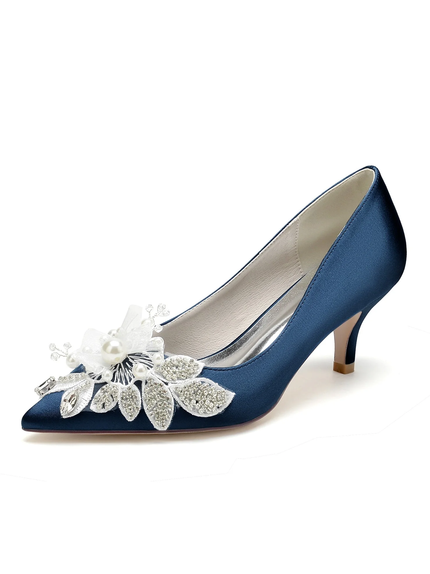 Women's Wedding Shoes Applique Pointed Toe Mid Heel Bridal Shoes - Image 10