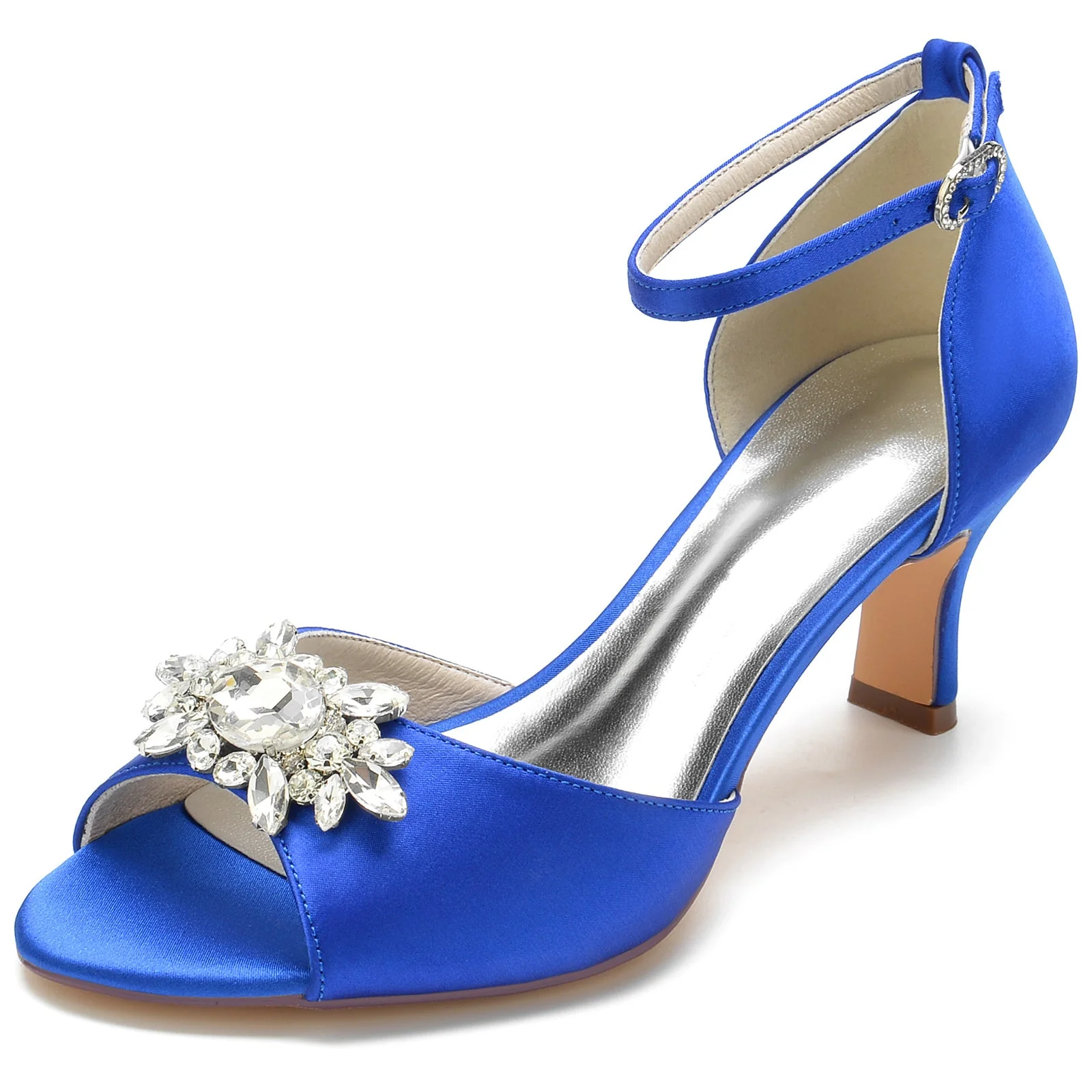 Women's Wedding Shoes Black Rhinestone Mid Opened Toe Buckle Bridal Shoes - Image 6