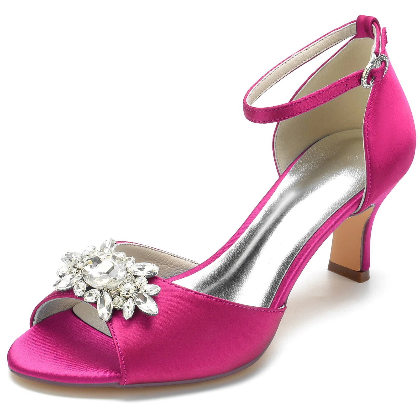 Women's Wedding Shoes Black Rhinestone Mid Opened Toe Buckle Bridal Shoes - Image 9