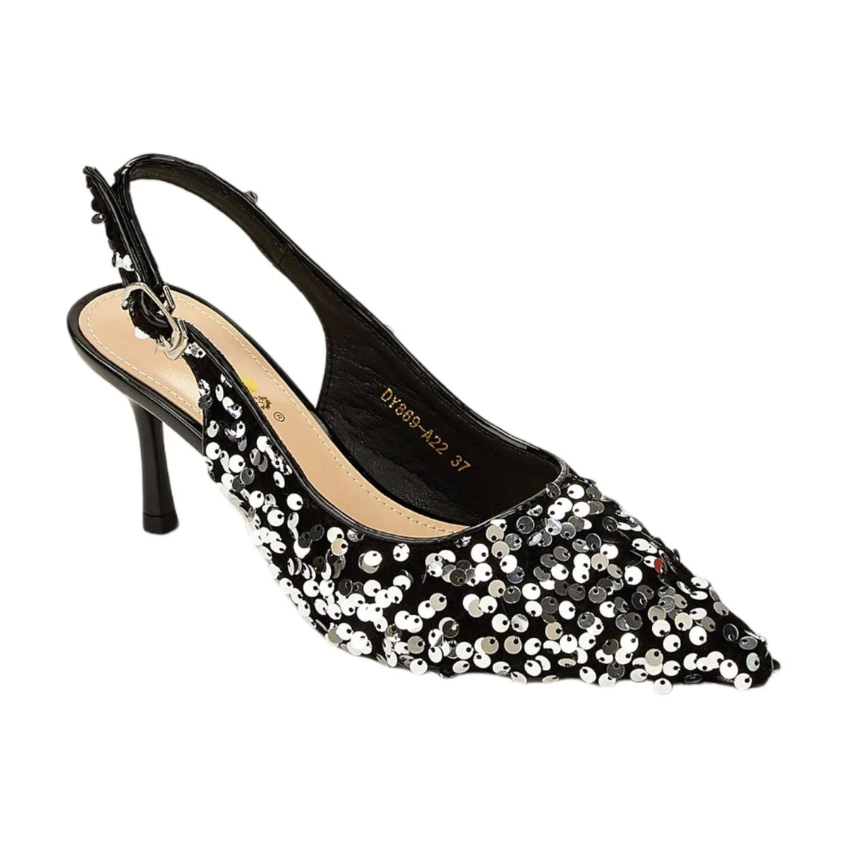 Women's Wedding Shoes Black Pointed Toe Stiletto Heel Bridal Shoes with Sequins - Image 4
