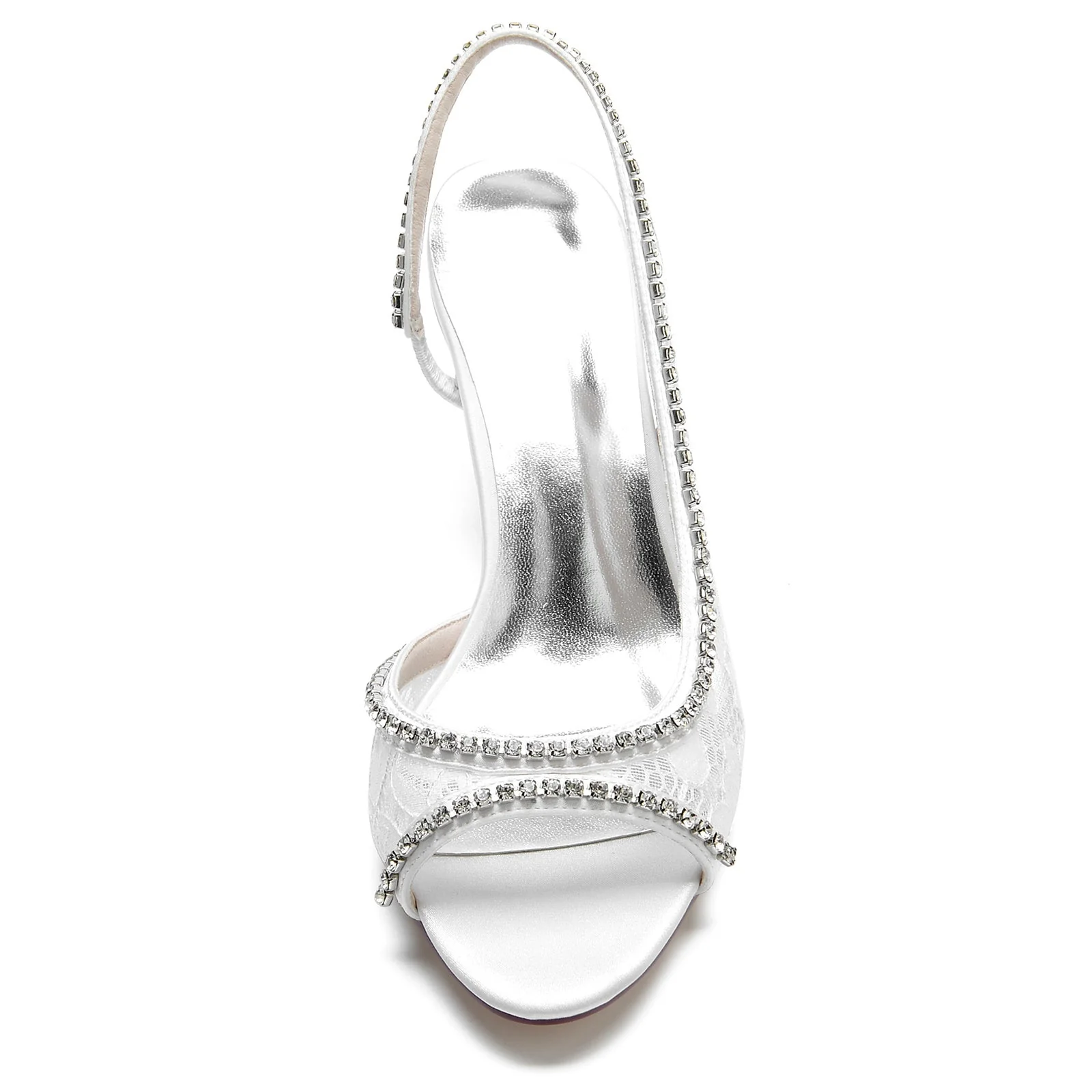 Women's Wedding Shoes Black Silk Satin Lacework Crystal Mid Peep Toe Bridal Shoes - Image 5