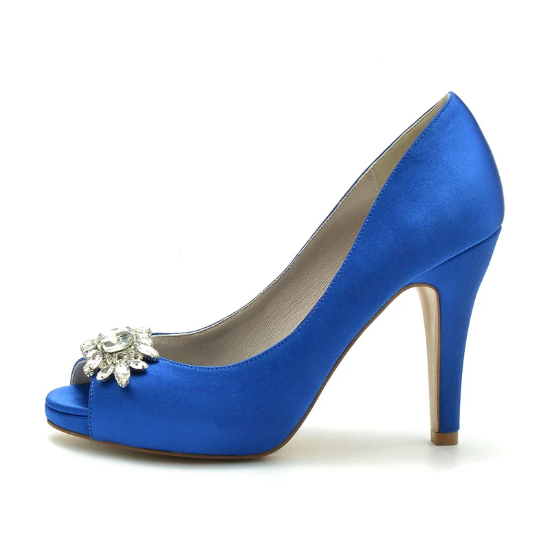 Women's Wedding Shoes Black Thick Sole High Heel Bridal Shoes with Delicate Rhinestone - Image 3