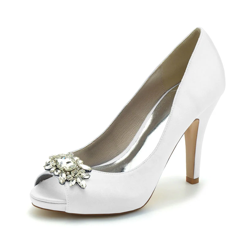 Women's Wedding Shoes Black Thick Sole High Heel Bridal Shoes with Delicate Rhinestone - Image 8