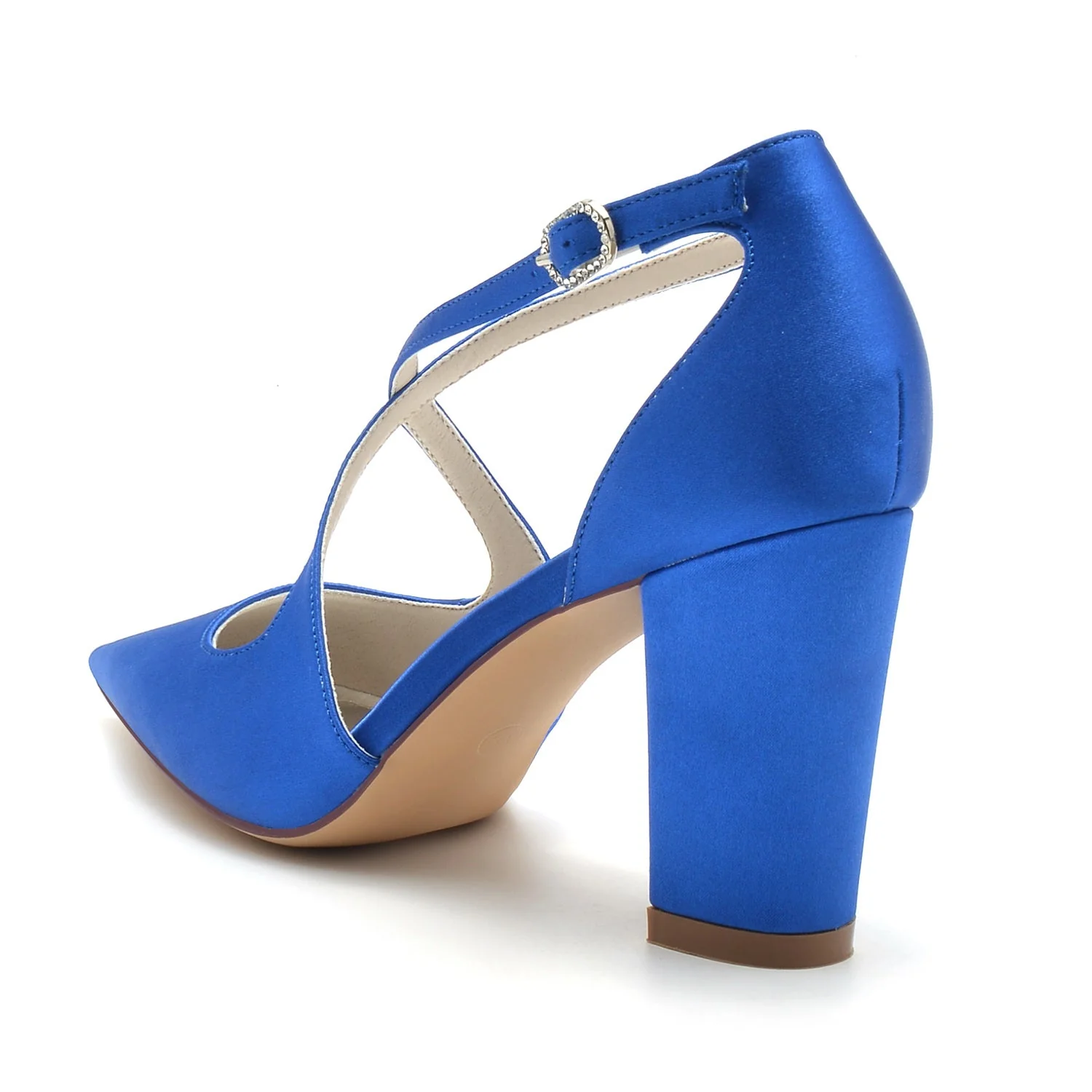 Women's Wedding Shoes Block Crossed Pointed Toe Buckle Bridal Shoes - Image 6