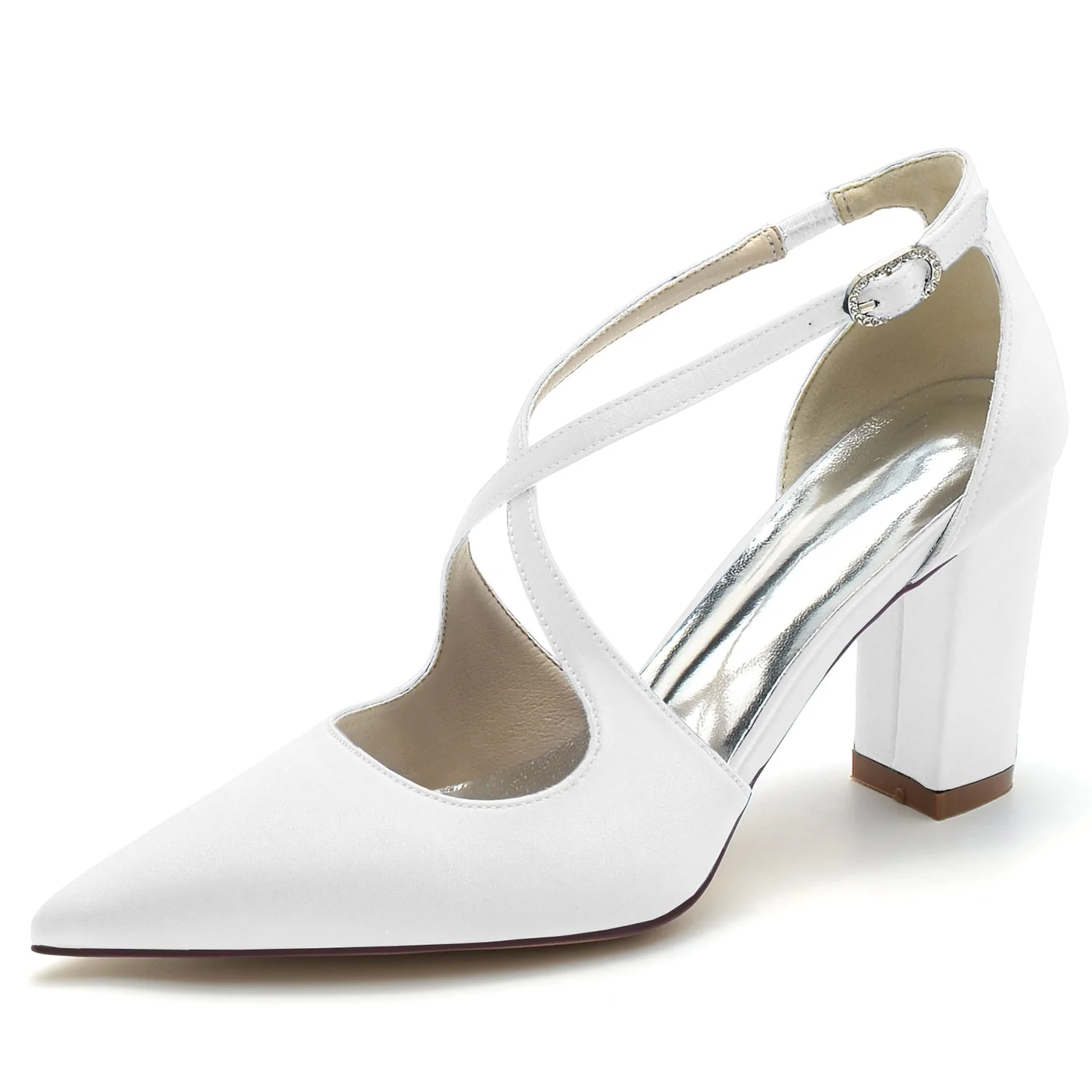 Women's Wedding Shoes Block Crossed Pointed Toe Buckle Bridal Shoes - Image 8