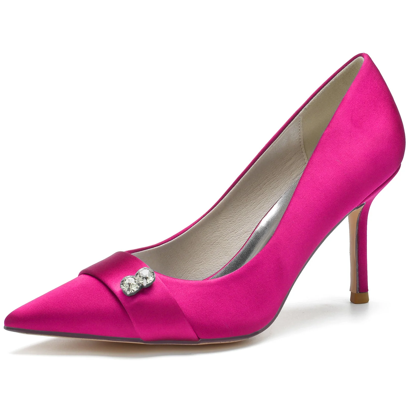 Women's Wedding Shoes Blue Satin Diamond Stiletto Pointed Toe Bridal Shoes - Image 10
