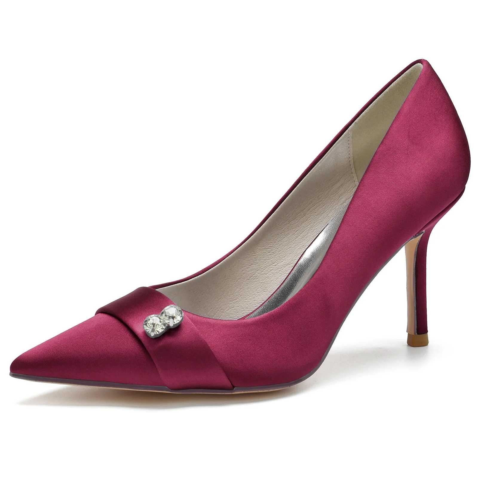 Women's Wedding Shoes Blue Satin Diamond Stiletto Pointed Toe Bridal Shoes - Image 9