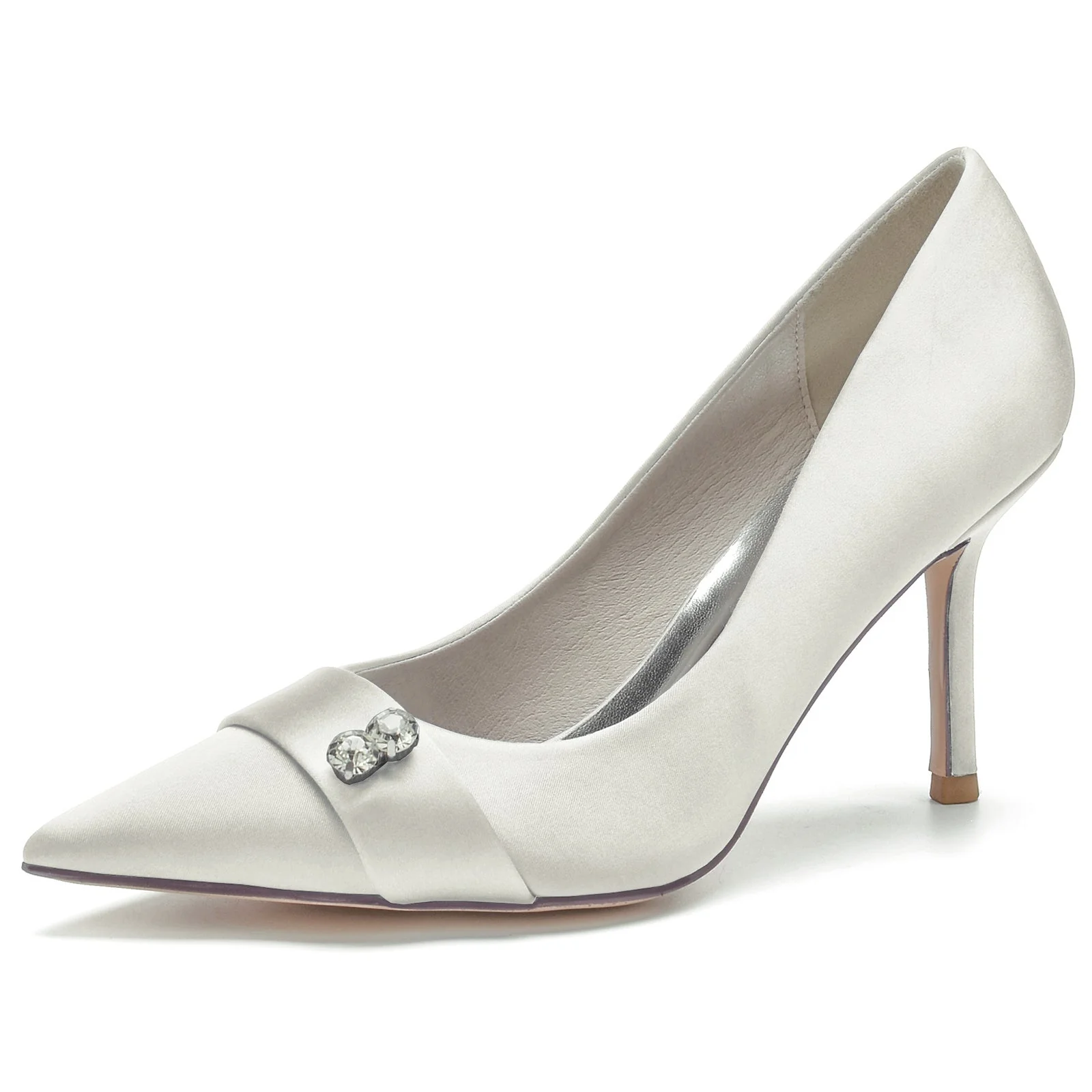 Women's Wedding Shoes Blue Silk Satin Diamond Stiletto Pointed Toe Bridal Shoes - Image 13