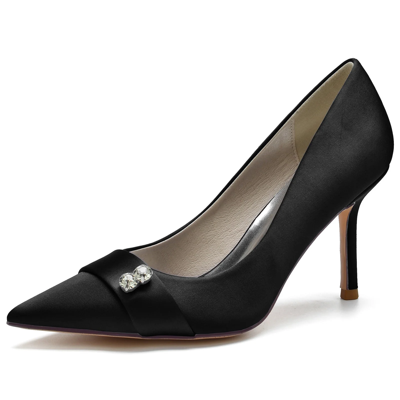 Women's Wedding Shoes Blue Silk Satin Diamond Stiletto Pointed Toe Bridal Shoes - Image 8