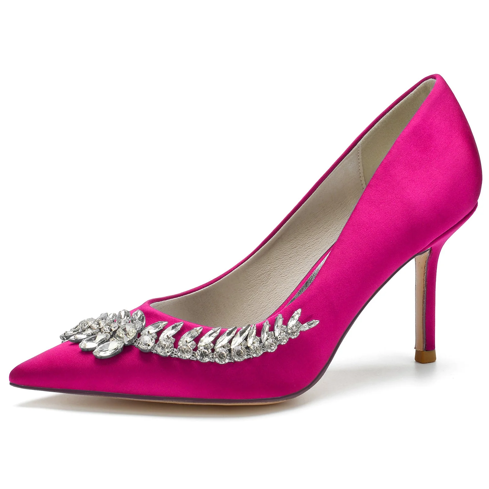 Women's Wedding Shoes Blue Silk Satin Rhinestone Stiletto Pointed Toe Bridal Shoes - Image 11