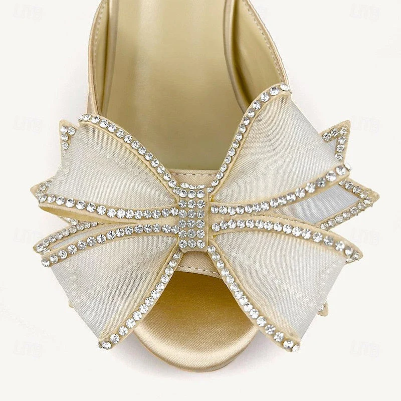 Women's Wedding Shoes Bowknot Stiletto Peep Toe Ankle Strap Bridal Shoes - Image 5