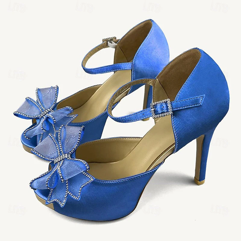 Women's Wedding Shoes Bowknot Stiletto Peep Toe Ankle Strap Bridal Shoes - Image 6