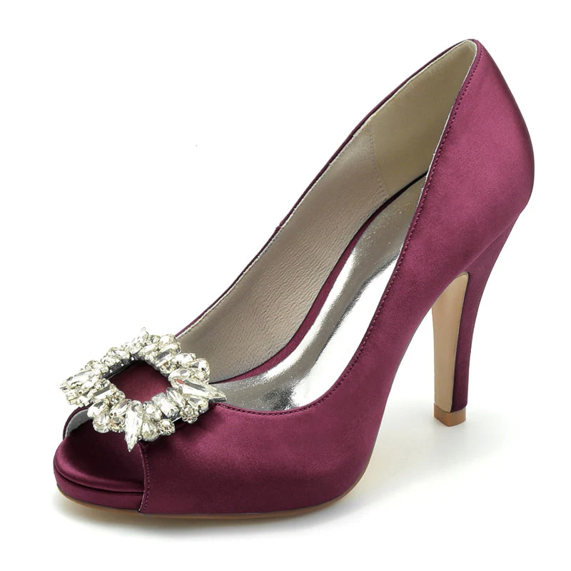Women's Wedding Shoes Champagne Open Toe Elegant Bridal Shoes with Square Rhinestone - Image 11