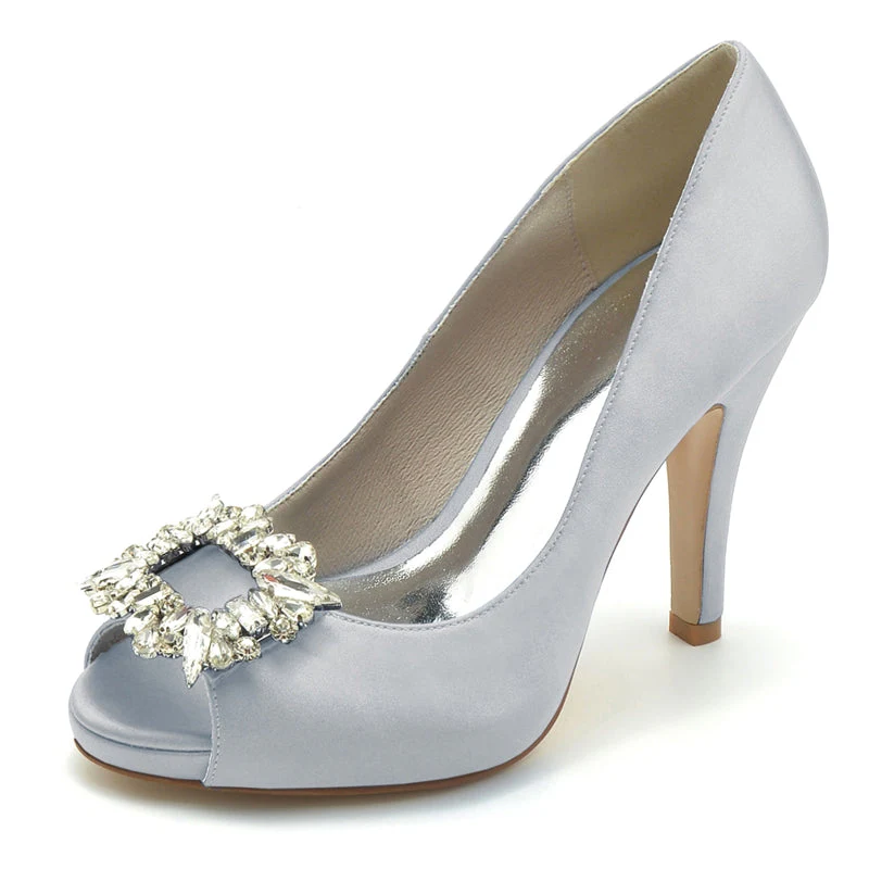 Women's Wedding Shoes Champagne Open Toe Elegant Bridal Shoes with Square Rhinestone - Image 2