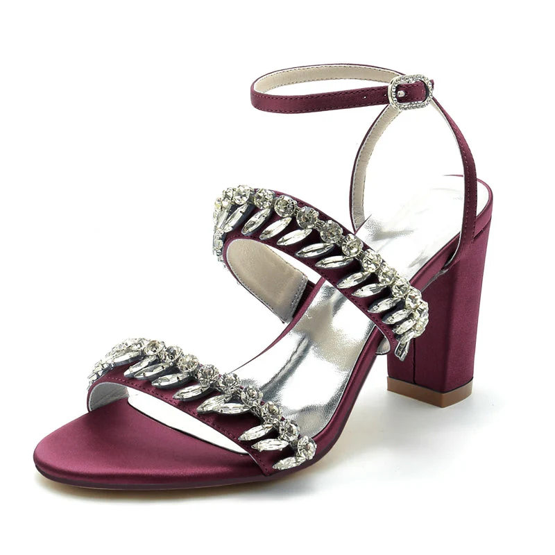 Women's Wedding Shoes Champagne Opened Toe Elegant Ankle Strap Bridal Shoes with Rhinestone - Image 10