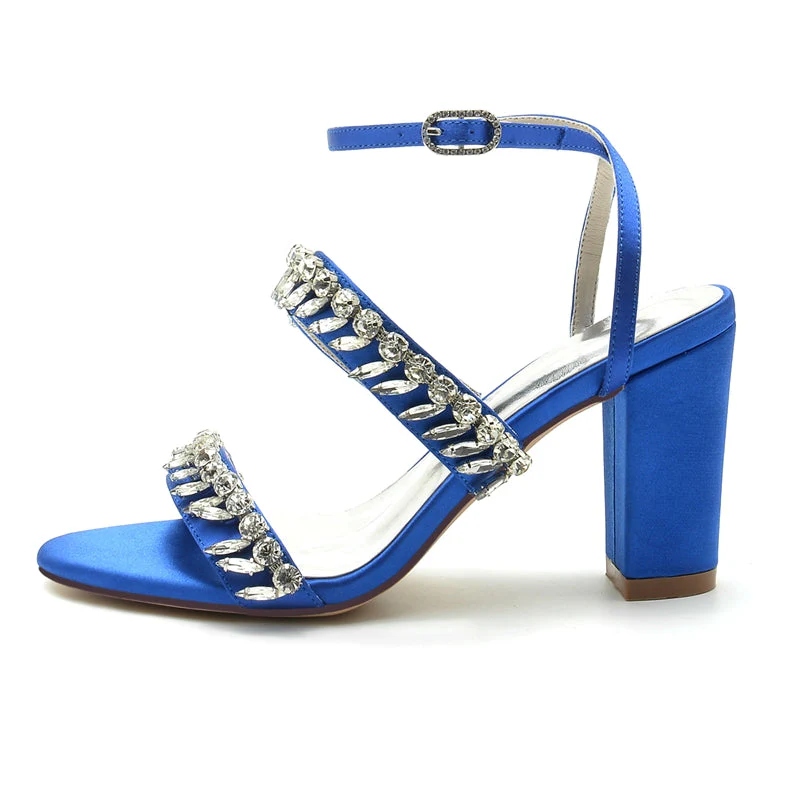 Women's Wedding Shoes Champagne Opened Toe Elegant Ankle Strap Bridal Shoes with Rhinestone - Image 3