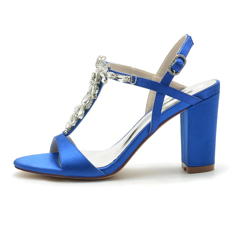 Women's Wedding Shoes Chunky Heel Opened Toe Elegant Buckle Bridal Shoes with Rhinestone Embellishment - Image 4