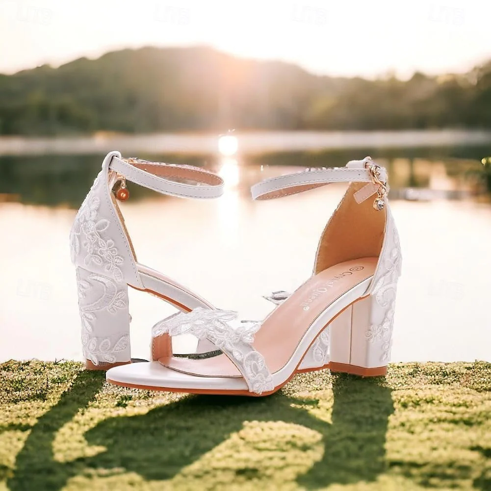Women's Wedding Shoes Chunky Heel Round Toe Wedding Heels Bridal Shoes - Image 2