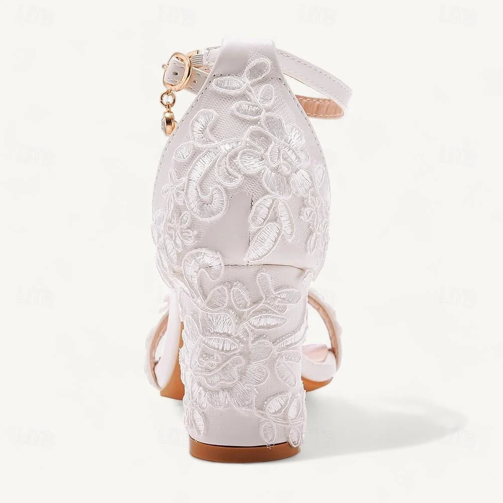 Women's Wedding Shoes Chunky Heel Round Toe Wedding Heels Bridal Shoes - Image 3