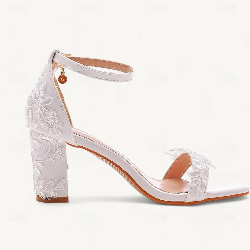 Women's Wedding Shoes Chunky Heel Round Toe Wedding Heels Bridal Shoes - Image 4