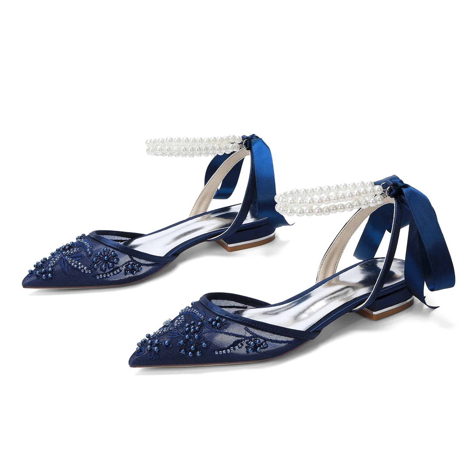 Women's Wedding Shoes Closed Toe Flat Heel High-End Buckle Bridal Shoes Beading with Pearl - Image 8