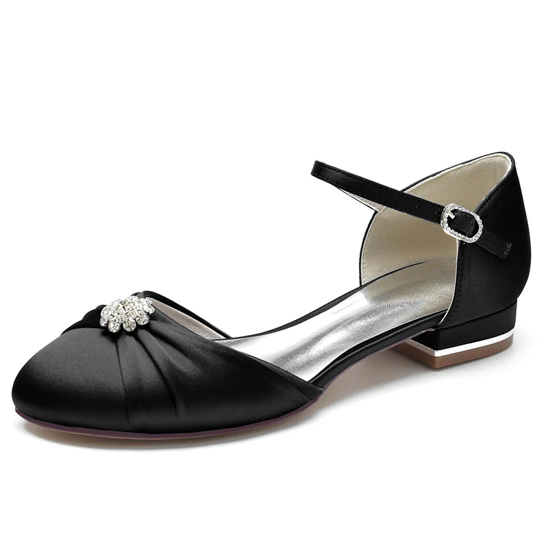 Women's Wedding Shoes Closed Toe Stylish Buckle Bridal Shoes with Rhinestone & Ruffles - Image 12