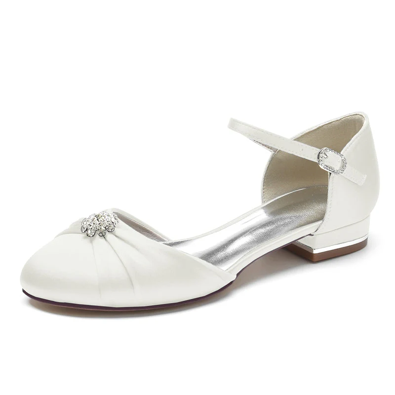 Women's Wedding Shoes Closed Toe Stylish Buckle Bridal Shoes with Rhinestone & Ruffles - Image 8