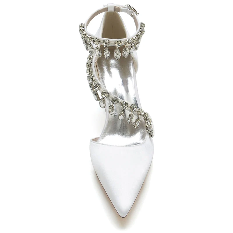 Women's Wedding Shoes Closed Toe Luxurious Crossed Straps Rhinestone Buckle Bridal Shoes - Image 3