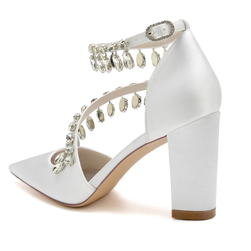 Women's Wedding Shoes Closed Toe Luxurious Crossed Straps Rhinestone Buckle Bridal Shoes - Image 4