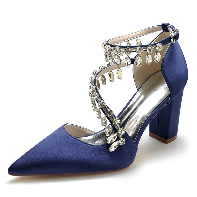 Women's Wedding Shoes Closed Toe Luxurious Crossed Straps Rhinestone Buckle Bridal Shoes - Image 9