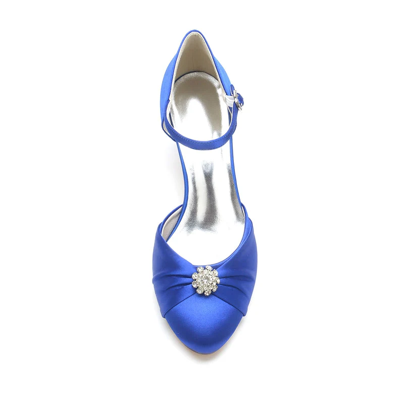 Women's Wedding Shoes Closed Toe Mid Heel Buckle Bridal Shoes with Rhinestone & Ruffles - Image 2