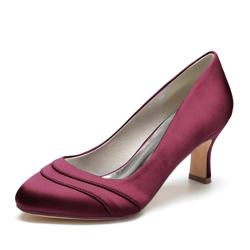 Women's Wedding Shoes Closed Toe Mid Heel Wave Simple Bridal Shoes - Image 11