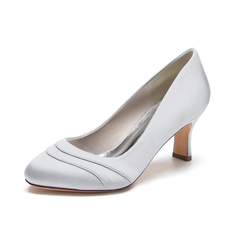Women's Wedding Shoes Closed Toe Mid Heel Wave Simple Bridal Shoes - Image 12