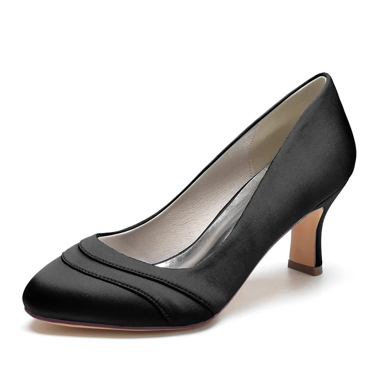 Women's Wedding Shoes Closed Toe Mid Heel Wave Simple Bridal Shoes - Image 13