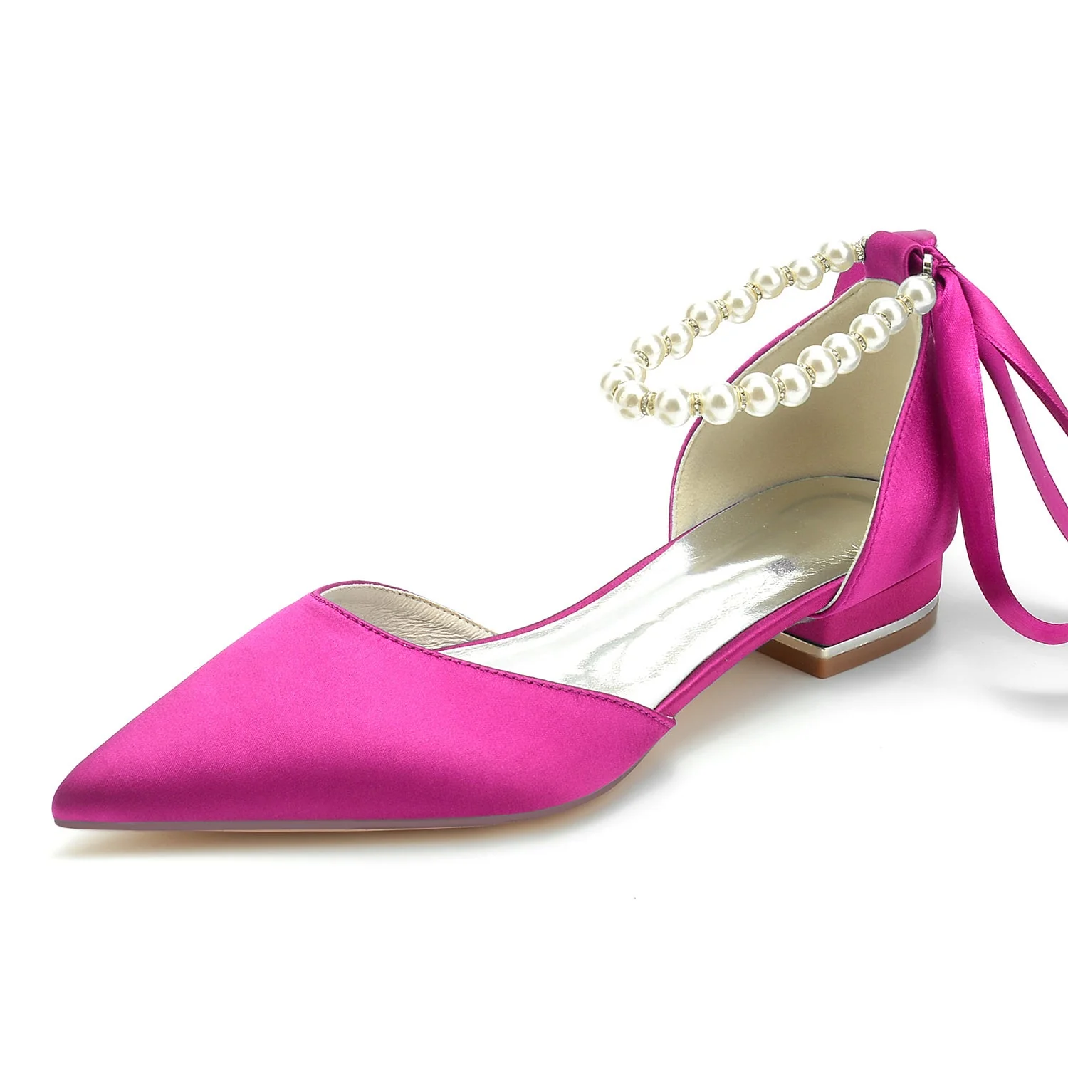 Women's Wedding Shoes Closed Toe Pearl Low Heel Silk Satin Bow Bridal Shoes - Image 9