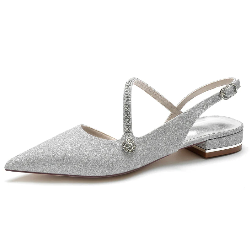Women's Wedding Shoes Closed Toe Sparkling Buckle Bridal Shoes with Imitation Crystal