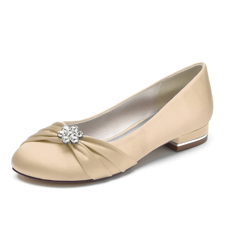 Women's Wedding Shoes Closed Toe Square Heel Elegant Bridal Shoes with Ruffles & Rhinestone - Image 12