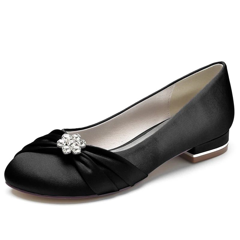 Women's Wedding Shoes Closed Toe Square Heel Elegant Bridal Shoes with Ruffles & Rhinestone - Image 13