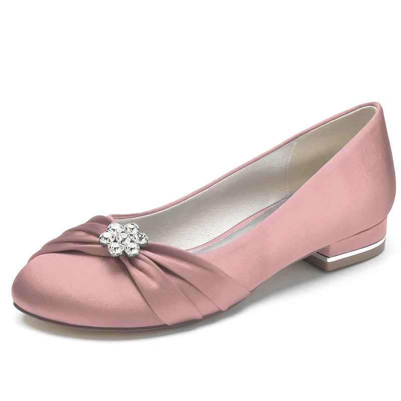 Women's Wedding Shoes Closed Toe Square Heel Elegant Bridal Shoes with Ruffles & Rhinestone - Image 8