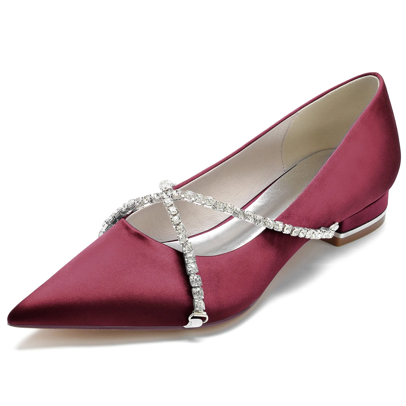 Women's Wedding Shoes Crossed Crystal Chain Low Pointed Toe Bridal Shoes - Image 9