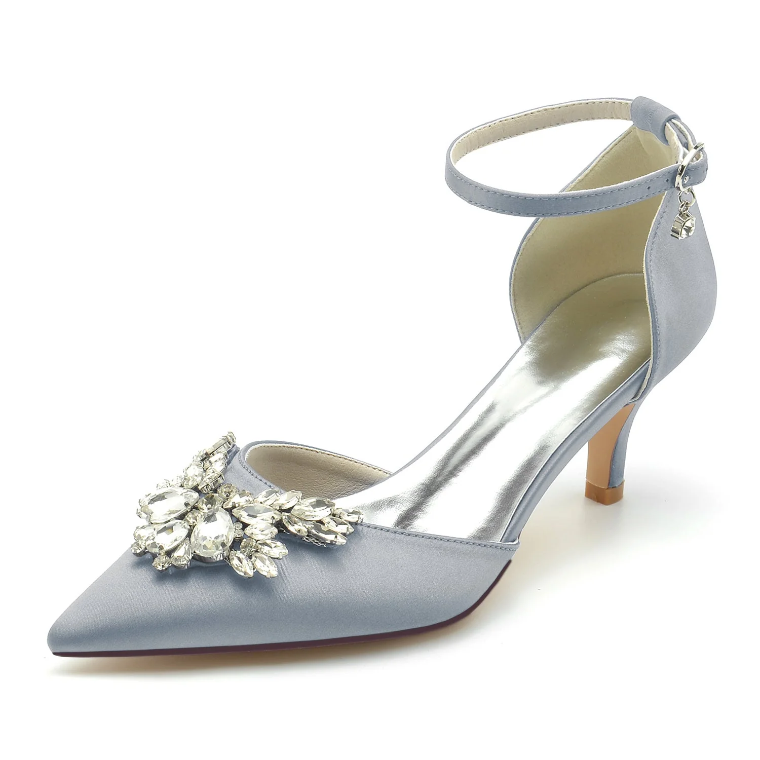 Women's Wedding Shoes Crystal Mid Heel Pointed Toe Buckle Bridal Shoes - Image 12