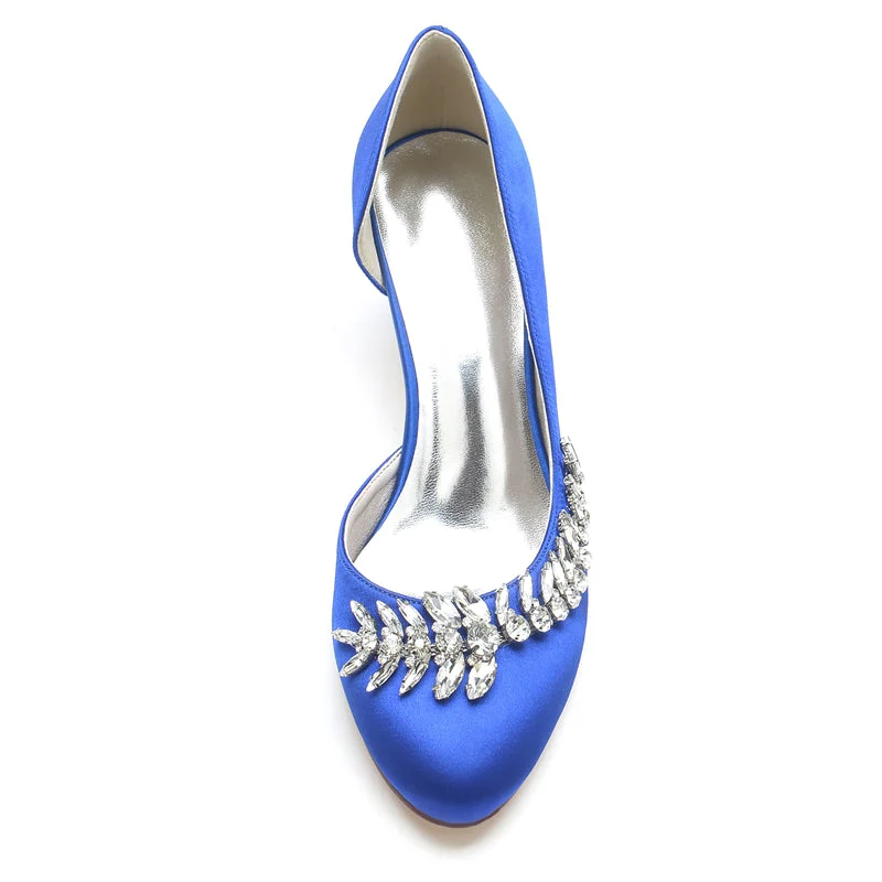 Women's Wedding Shoes Dark Blue Closed Toe Mid Heel Crystal Elegant Bridal Shoes - Image 4