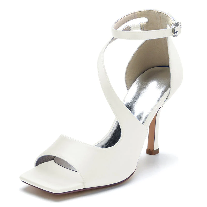 Women's Wedding Shoes Dark Blue Opened Toe High Heel Elegant Chic Buckle Bridal Shoes - Image 8