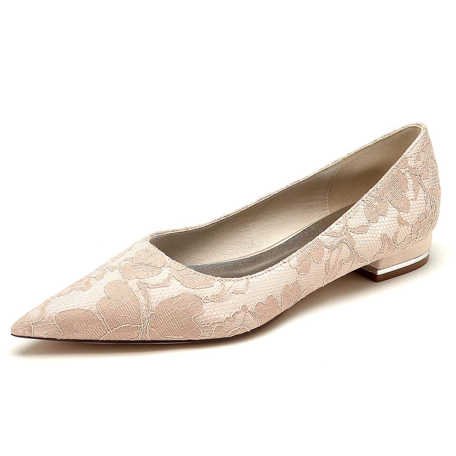 Women's Wedding Shoes Delicate Lace Low Heel Pointed Toe Comfortable Bridal Shoes - Image 8