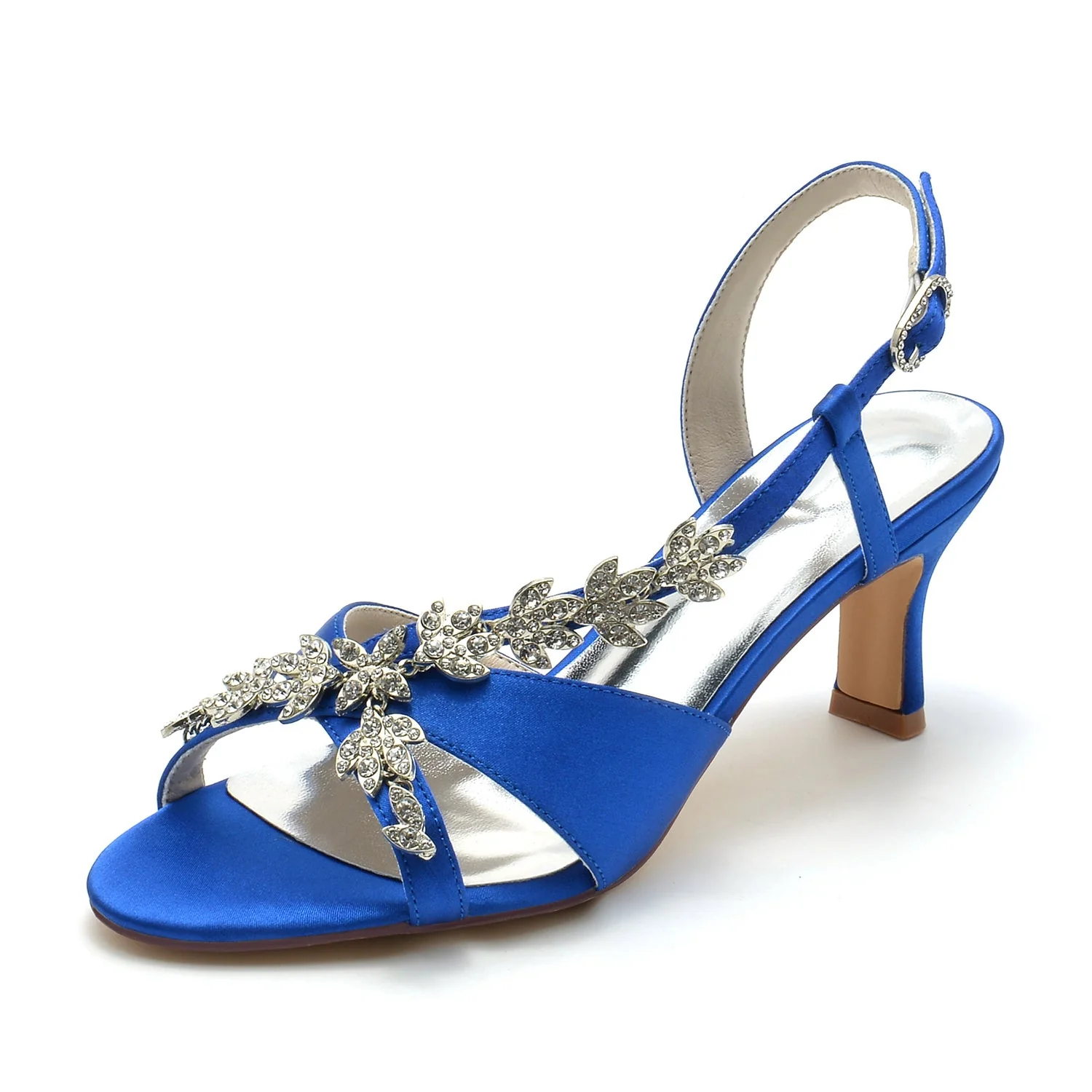 Women's Wedding Shoes Delicated Rhinestone Mid Heel Peep Toe Buckle Bridal Shoes - Image 2