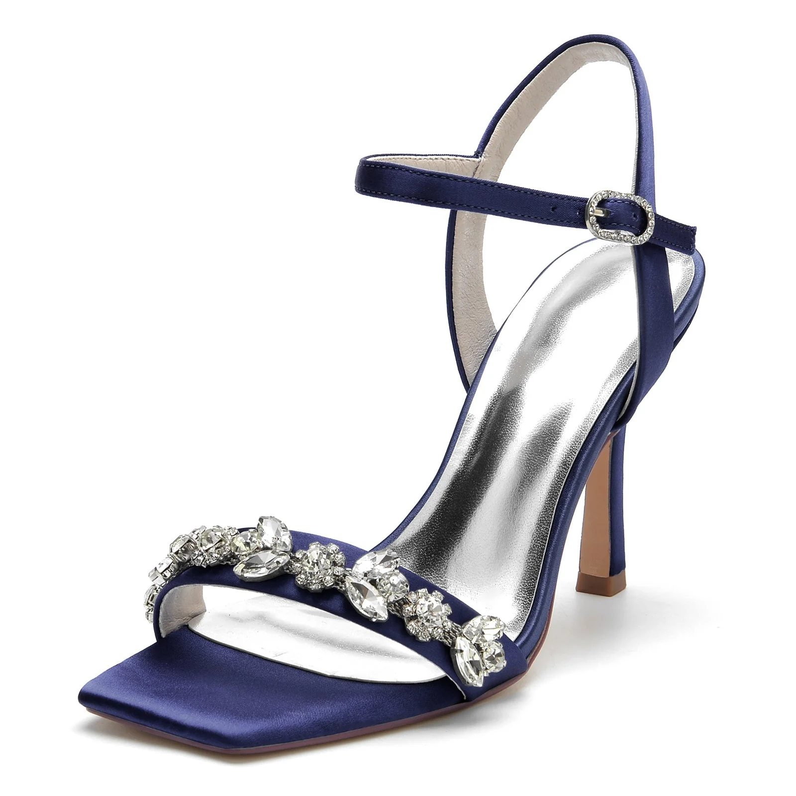 Women's Wedding Shoes Delicated Rhinestone Square Open Toe High Heel Bridal Shoes - Image 8